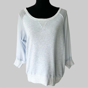 French Connection Baby Blue Sheer Sleeve Pullover Sweater